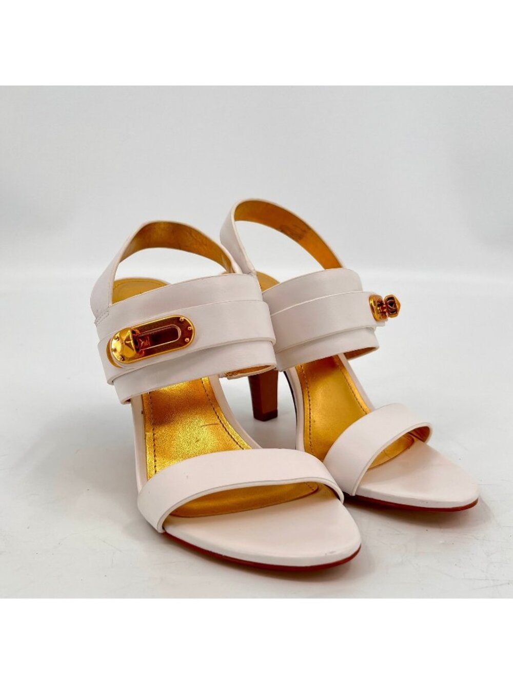 Donna Karan Sloan Slingback Sandals Size 6M White Leather Cone Heel Open Toe